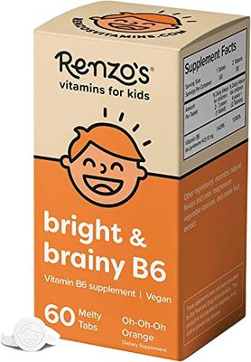 Renzo&#39;s Bright &amp; Brainy Vitamin B6 - Dissolving Kids Vitamin B6-60 Sugar-Free Melty Tabs, Oh Oh Oh Orange Flavored
