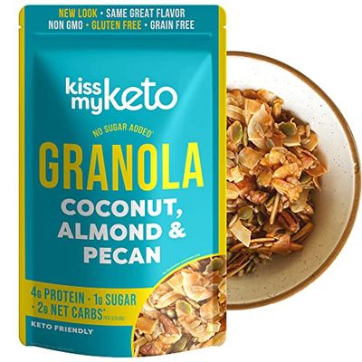 Kiss My Keto Granola Cereal - Coconut Almond Pecan Keto Granola Low Carb Cereal (2g-Net) Low Sugar Granola (1g) - Grain Free Granola Keto Cereal, Gluten Free Granola - Keto Nut Granola for Yogurt