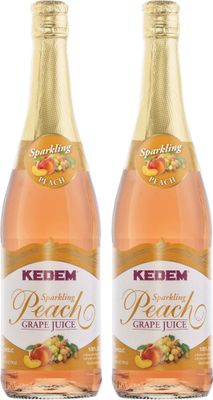 Kedem Sparkling Peach Flavored Grape Juice 25.4oz (2 Pack), No Added Sugar, Non Alcoholic, Kosher for Passover