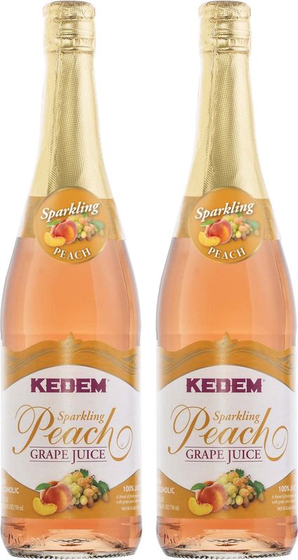 Kedem Sparkling Peach Flavored Grape Juice 25.4oz (2 Pack), No Added Sugar, Non Alcoholic, Kosher for Passover