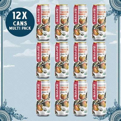 SevenTeas Tropical Mango Green Tea, 16 OZ (Pack of 12 Cans), Organic Iced Tea