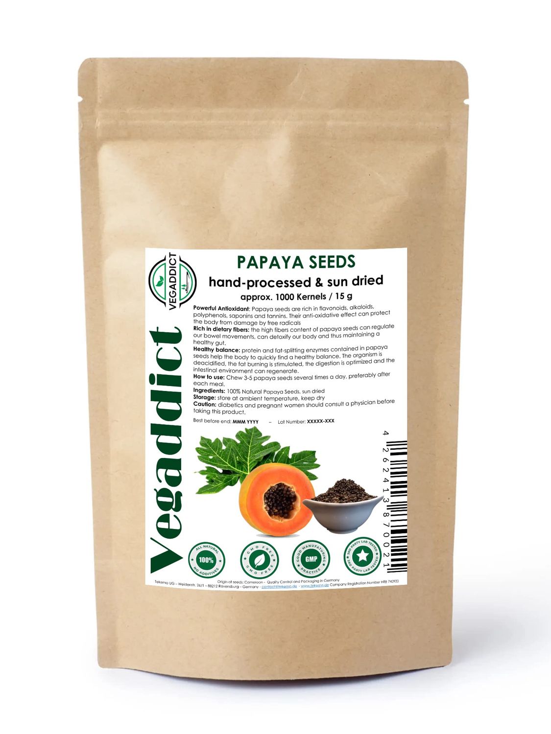 100% Natural Sun Dried Papaya Seeds | High Papain &amp; Carpain (digestive enzymes) Content | No Additives | Vegan | Laboratory Tested | Gluten &amp; Lactose Free | Ethycally sourced | (25g)