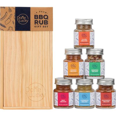 BBQ Rub Gift Set - Spice Gift Set in Premium Wooden Box - Great Grilling Gift for Father&#39;s Day, Christmas, Birthday for Him, Dad, Men, or Her - Unique Barbecue Seasonings (Set of 6)