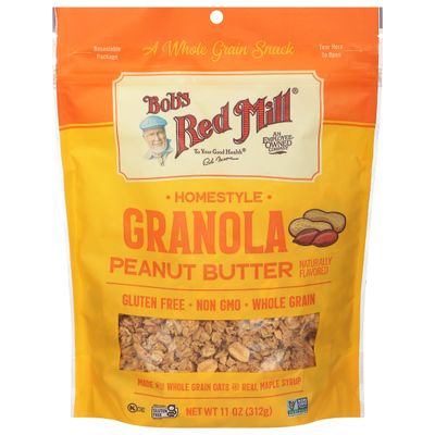 Bobs Red Mill Peanut Butter Homestyle Granola, 11 Ounce Bag (Pack of 6), Certified Gluten Free, Non-GMO, Whole Grain