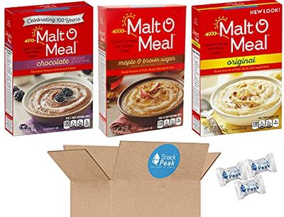 Malt O Meal Hot Cereal Snack Peak Variety Gift Box - Maple and Brown Sugar, Original, and Chocolate