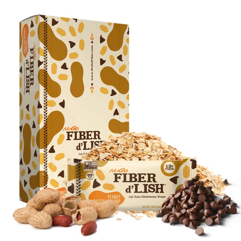 NuGo Fiber d&#39;Lish Peanut Chocolate Chip, 12g High Fiber, Vegan, 160 Calories, 16 Count