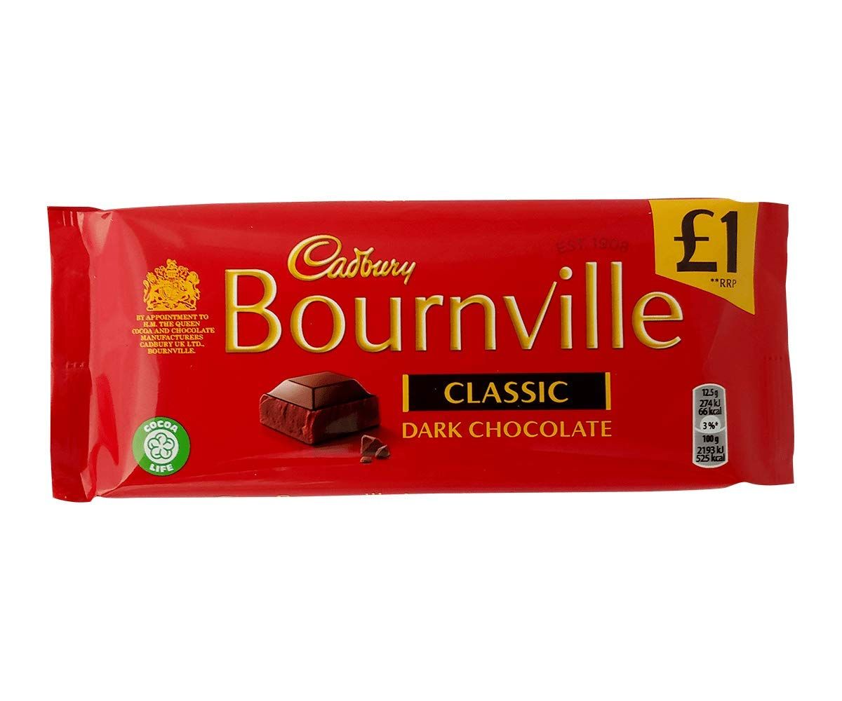 Cadbury Bournville Classic Dark Chocolate 100g Bar (Pack of 6)