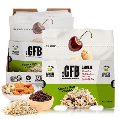 The Gluten Free Brothers Protein Oatmeal Cups - Gluten Free Fruit, Nuts and Seeds Oatmeal Pouches - Instant Hot Breakfast Cereal in a Pop-Up Cup - Non GMO, Soy Free, Vegan, 2 Oz (6 Count)