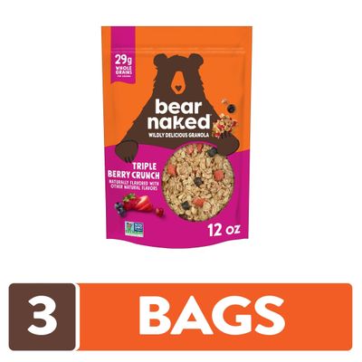 Bear Naked Granola Cereal, Whole Grain Granola, Breakfast Snacks, Mega Pack, Triple Berry Crunch (3 Bags)