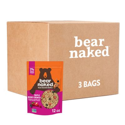 Bear Naked Granola Cereal, Whole Grain Granola, Breakfast Snacks, Mega Pack, Triple Berry Crunch (3 Bags)