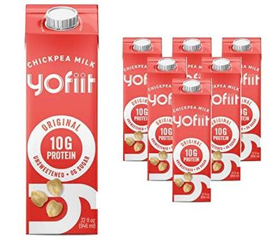 Yofiit Original Unsweetened Plant Based Milk with Pea Protein and Flax - More Protein than Almond Milk - Non Dairy Coffee Creamer, Vegan &amp; Shelf Stable | 10g Protein - 6 Pack