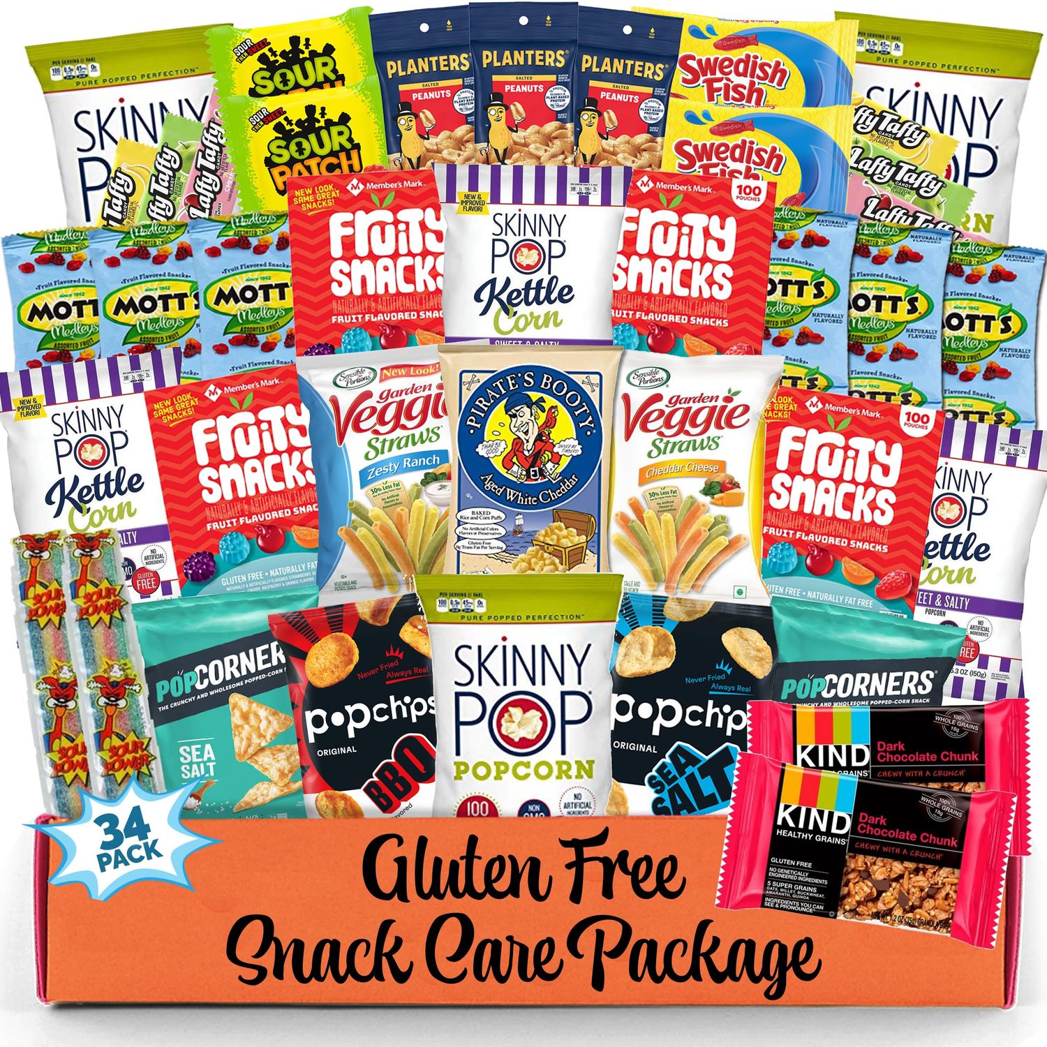 Snack Box gluten free Healthy Snacks Care Package (34 Count) for College Students, Exams, Father's Day, Military, Finals, Office and Gift Ideas. Chips, Popcorn, and granola Bars.