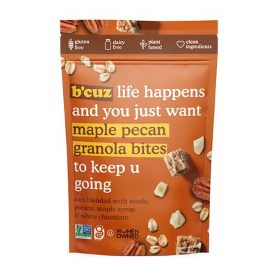 B&#39;cuz Granola Bites 4-Bag Gluten Free Healthy Snacks for adults, Healthy Granola Gluten Free Snack - Kosher Snacks for Kids, Vegan Snack - 3 oz Maple-Pecan (Pack of 4)