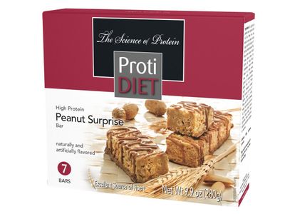 ProtiDIET Peanut Surprise High Protein Bar, No Trans Fat, Nutrient Rich Protein Fiber Bars - High Protein Snacks for Adults - Healthy On-the-Go-Snack - 7 Delicious Peanut Meal Bars Per Box