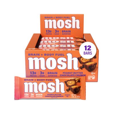 MOSH Peanut Butter Chocolate Keto Protein Bars, High Protein, Gluten Free, Brain Healthy Snack with Ashwagandha and Lions Mane, 12 Count