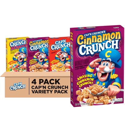 Cap&#39;n Crunch Cereal, Cinnamon, Original &amp; Crunch Berries Variety Pack (4 Pack)