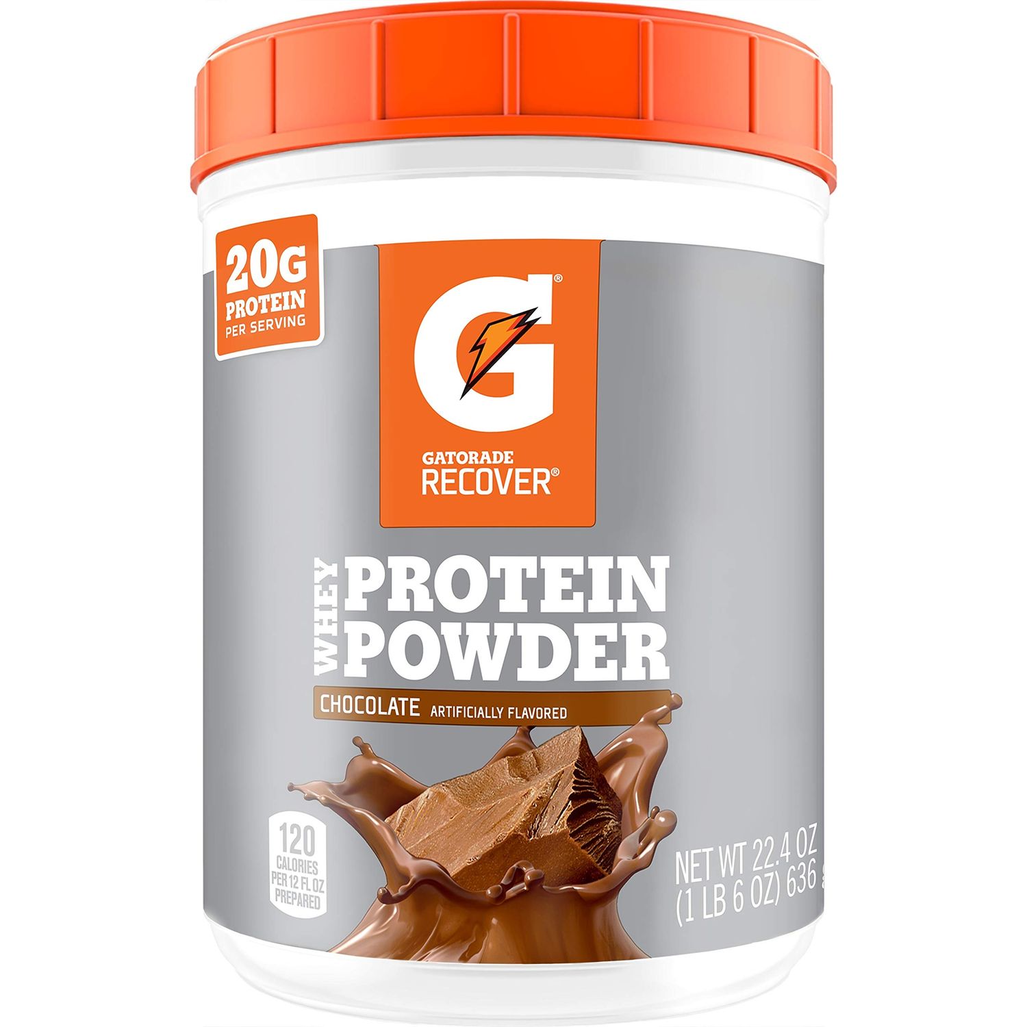 Gatorade Whey Protein Powder, Chocolate, 22.4 Ounce (20 servings per canister, 20 grams of protein per serving)