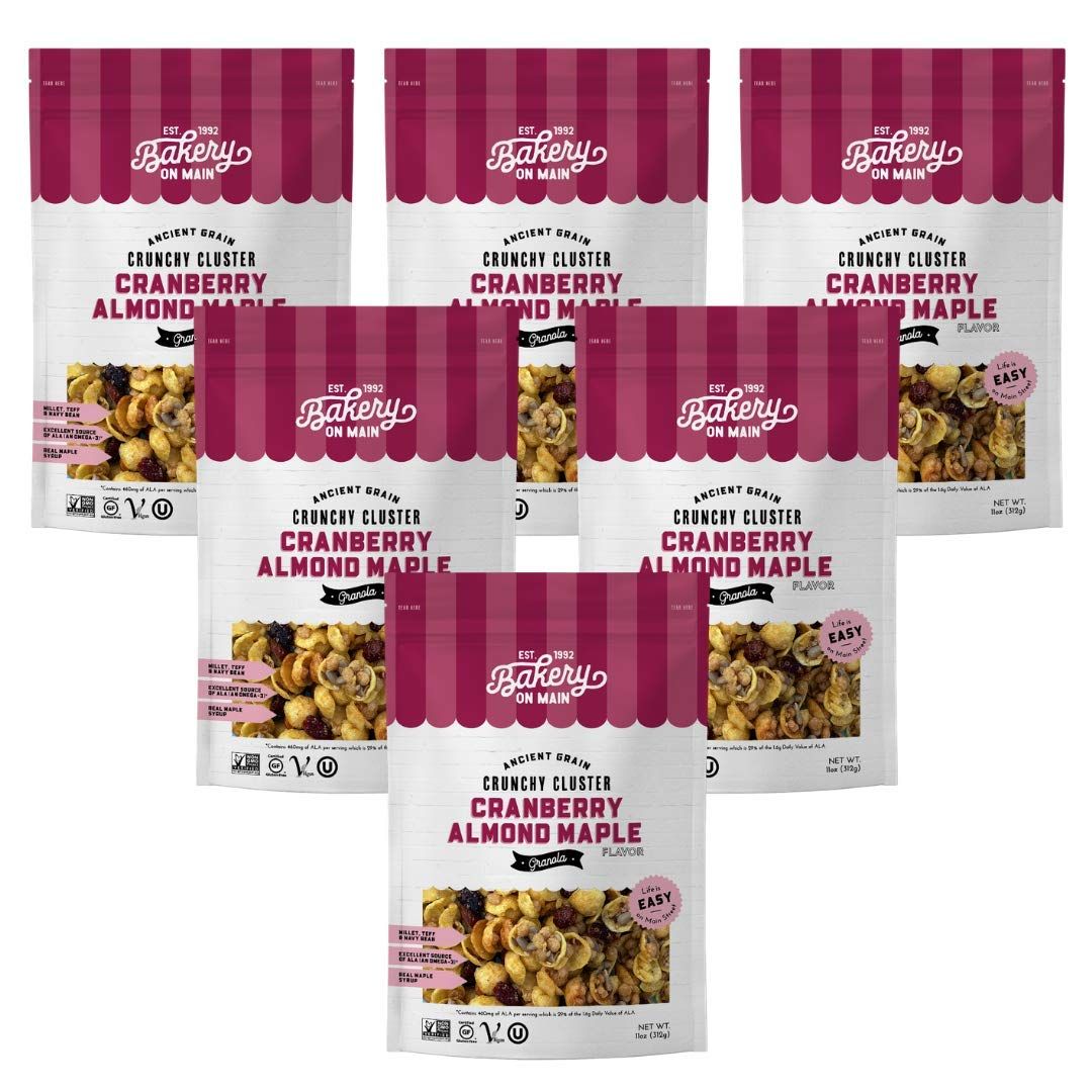 Bakery On Main, Gluten-Free Granola + Ancient Grains, Vegan &amp; Non GMO - Cranberry Almond Maple, 11oz (Pack of 6)