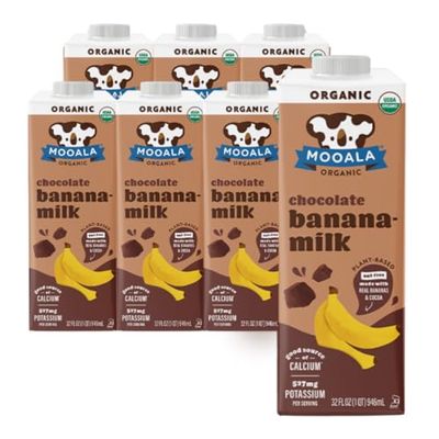 Mooala - Organic Chocolate Bananamilk, 33.8 fl oz (Pack of 6) - Shelf-Stable, Non-Dairy, Nut-Free, Gluten-Free, Plant-Based Beverage