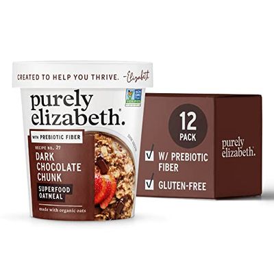 Purely Elizabeth Superfood Oatmeal Cup with Prebiotic Fiber, Dark Chocolate Chunk, Vegan Friendly, Organic, Gluten Free &amp; Non-GMO, 1.76 Ounce (Pack of 12)