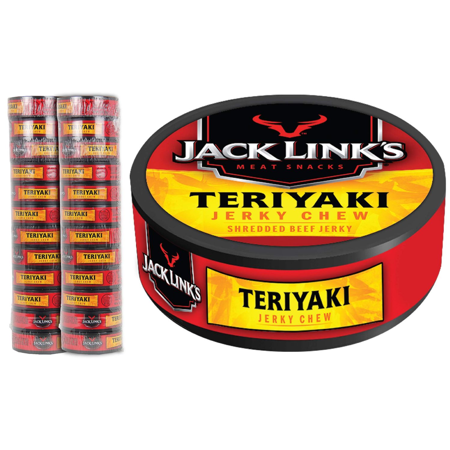 Jack Links Jerky Chew, 0.32 oz., Pack of 24 - Shredded Beef Jerky, Made with 100% Beef, Teriyaki, 7.68 Oz