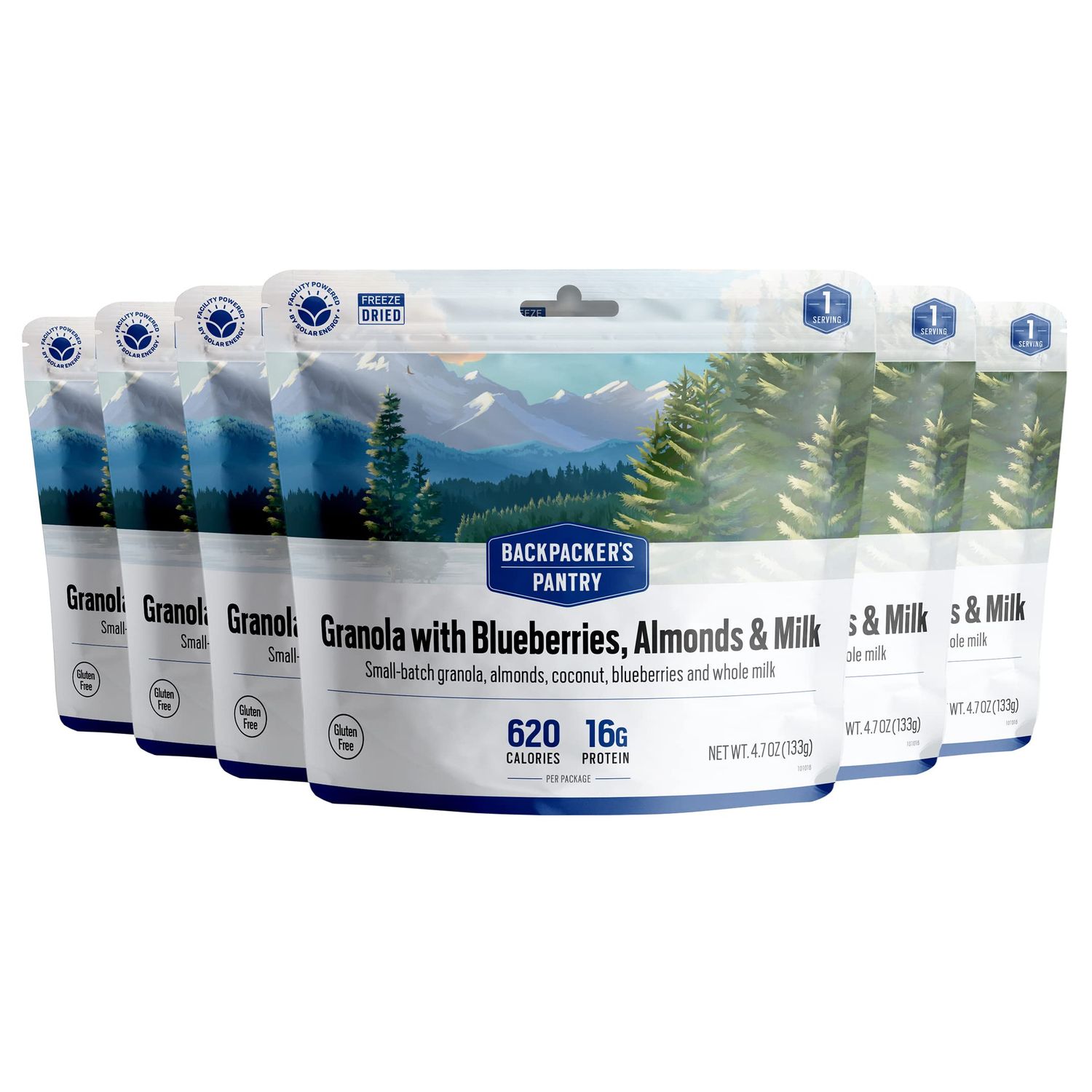 Backpacker&#39;s Pantry Granola with Blueberries Almonds &amp; Milk - Freeze Dried Backpacking &amp; Camping Food - Emergency Food - 16 Grams of Protein, Vegetarian - 6 Count