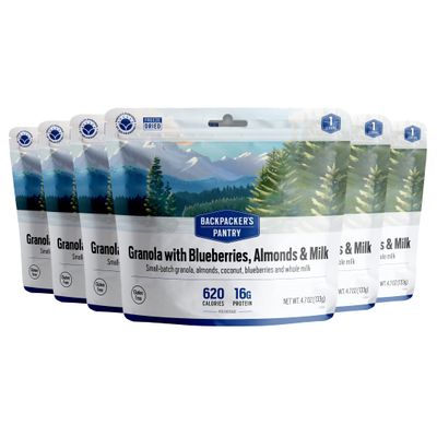 Backpacker&#39;s Pantry Granola with Blueberries Almonds &amp; Milk - Freeze Dried Backpacking &amp; Camping Food - Emergency Food - 16 Grams of Protein, Vegetarian - 6 Count