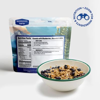 Backpacker's Pantry Granola with Blueberries Almonds & Milk - Freeze Dried Backpacking & Camping Food - Emergency Food - 16 Grams of Protein, Vegetarian - 6 Count
