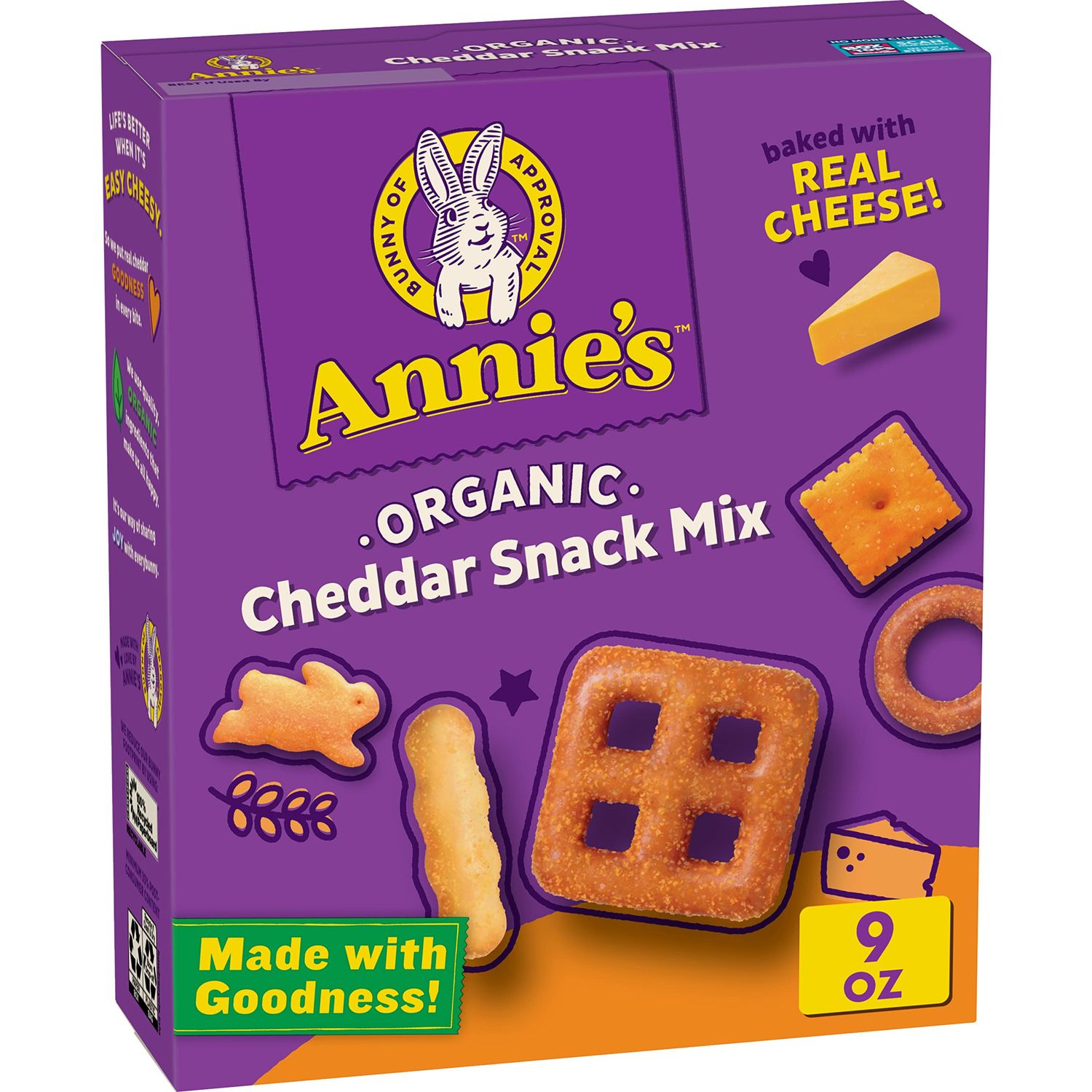 Annie&#39;s Cheddar Snack Mix With Assorted Crackers and Pretzels, Made with Real Cheese, 9 oz