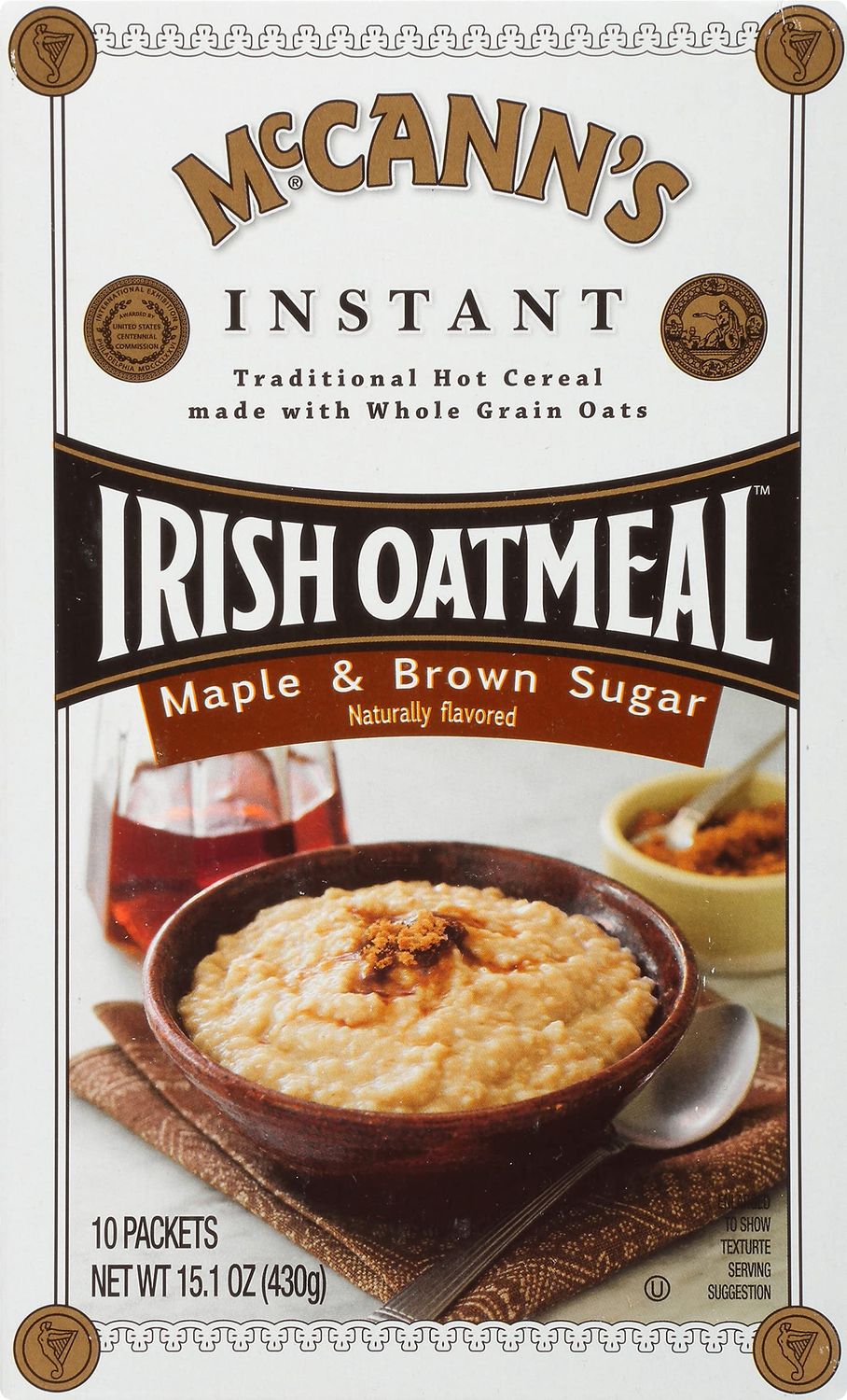 McCanns Instant Irish Oatmeal, Maple Brown Sugar, 10 Packets (Pack of 12)