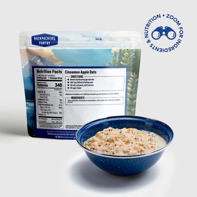 Backpacker's Pantry Cinnamon Apple Oats - Freeze Dried Backpacking & Camping Food - Emergency Food - 11 Grams of Protein, Vegan, Gluten-Free - 6 Count