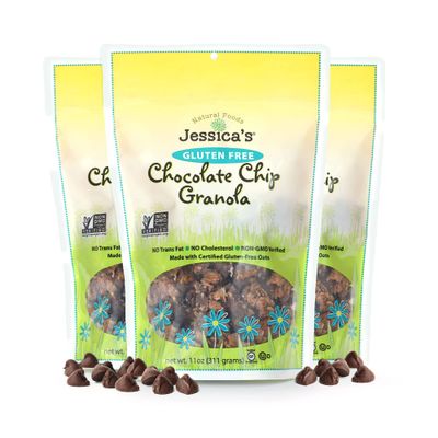Jessicas Natural Foods - Gluten-Free Chocolate Chip Granola, made with rich chocolate chips, Non-GMO, no artificial flavors or preservatives, 11oz (Pack of 3)