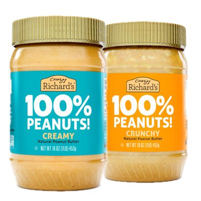 Crazy Richard&#39;s 100% All-Natural Vegan Creamy &amp; Crunchy Peanuty Butter with No Added Sugar and Non-GMO Variety Pack (16 Ounce, Pack of 2)