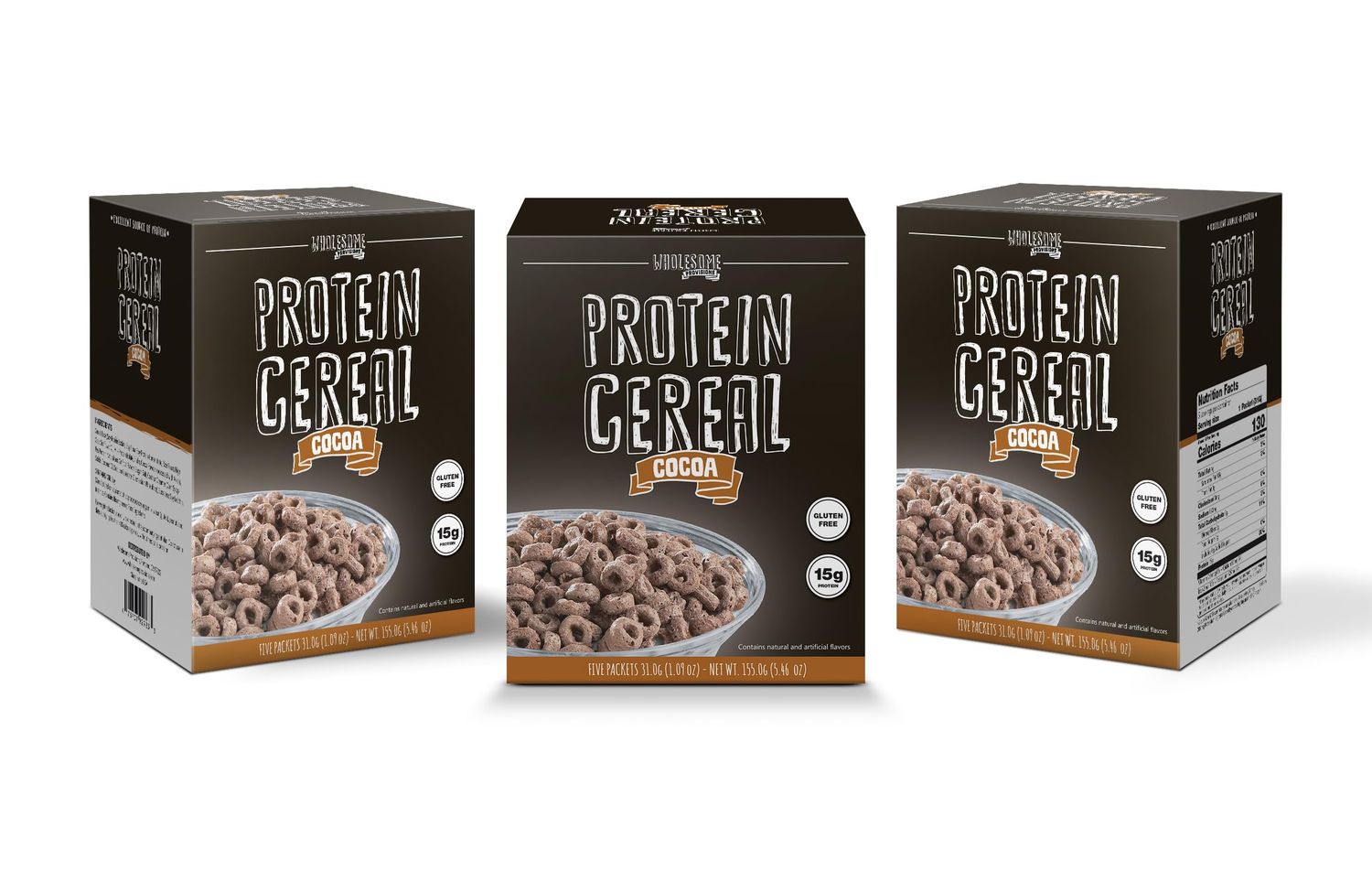 3 Pack Protein Cereal, Low Carb Cereal, High Protein Cereal, 15g Protein, 5g Net Carbs, High Performance Cereal, Macro-Controlled Packages (Cocoa)