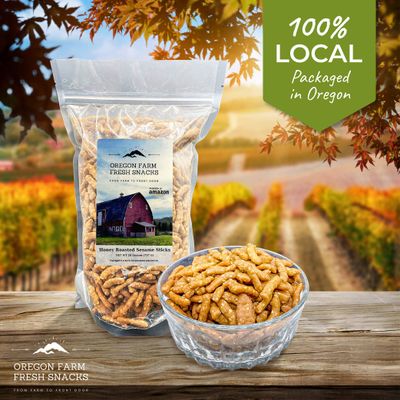 Oregon Farm Fresh Snacks Honey Roasted Sesame Sticks - Local Honey Roasted Sesame Sticks - Delicious &amp; Fresh Snacks - Enjoy The Perfect Mix of Sweet &amp; Salty (26 oz)