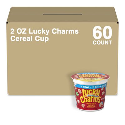 Lucky Charms Gluten Free Cereal with Marshmallows, 2 Oz Single Serve Cereal Cup (Pack of 60)