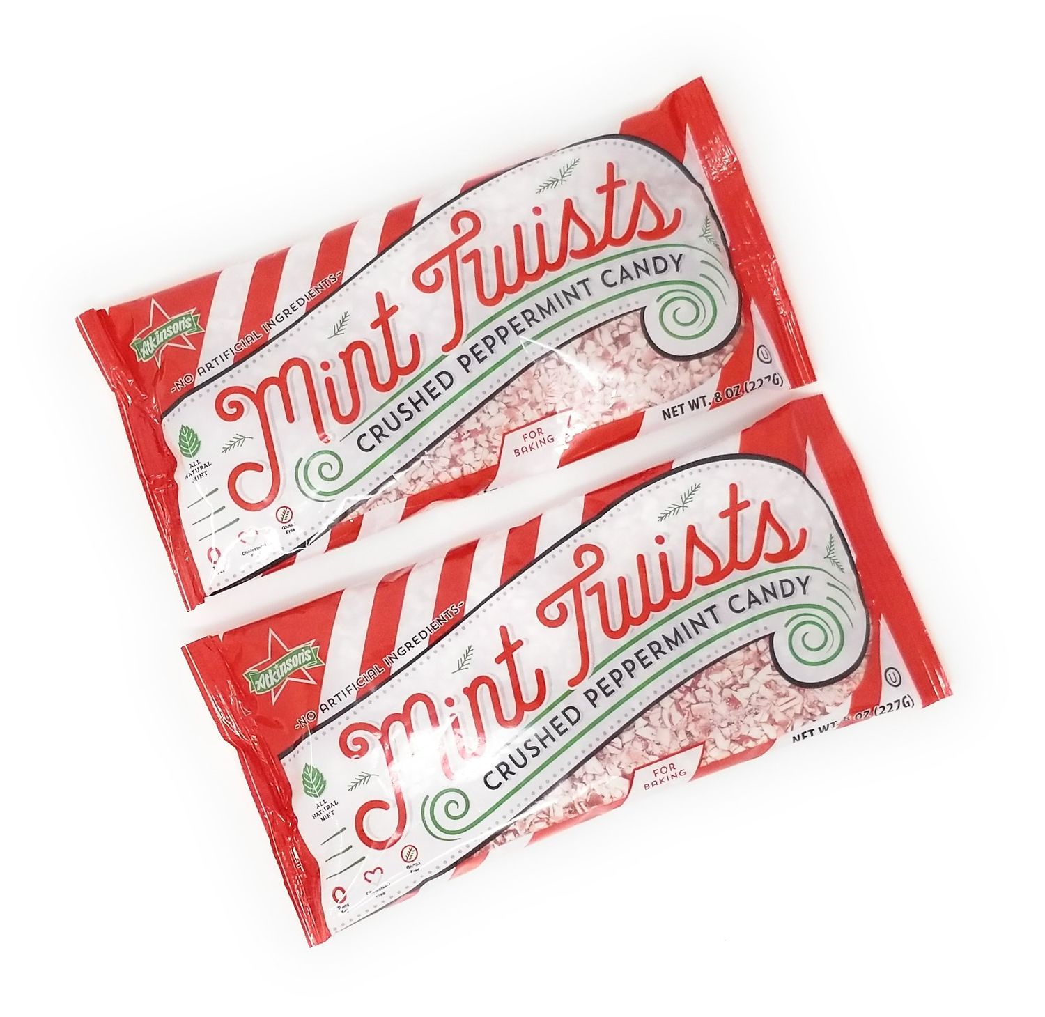 Atkinson&#39;s Mint Twists Crushed Peppermint Candy for Baking 8 Ounces (2 Bags 16 oz)