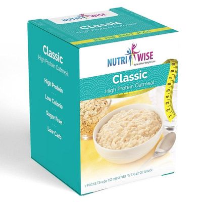 NutriWise - High Protein 15g Oatmeal | 7/Box | Weight Loss, Diet, KETO Friendly, Hunger Control, Meal Replacement | Gluten Free, Low Calorie, Low Carb, Sugar Free (Classic Oatmeal)
