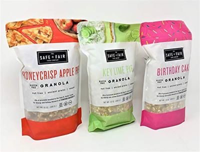 The Safe + Fair Food Company Granola-Birthday Cake, Honeycrisp Apple Pie, Key Lime Pie-12 Ounce Pouch-PACK OF 3 (Gluten-Free, Vegan, Non GMO)