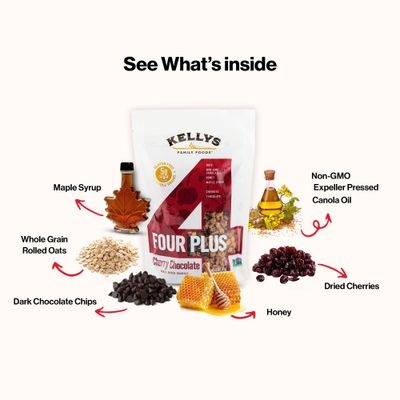Kelly's Four Plus Granola (Cranberry Nut) Granola Cereal with Whole Grain Oats, Honey, Maple Syrup - Non-GMO, Low Sugar, Sodium Free and Gluten Free Granola for Yogurt - 12oz
