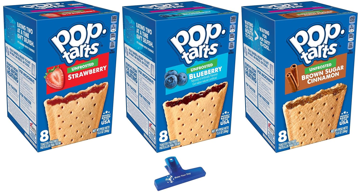 Unfrosted Variety, Strawberry, Blueberry, and Brown Sugar Cinnamon, 13.5 Ounce (Pack of 3) - with Two Make Your Day Lollipops or Bag Clip