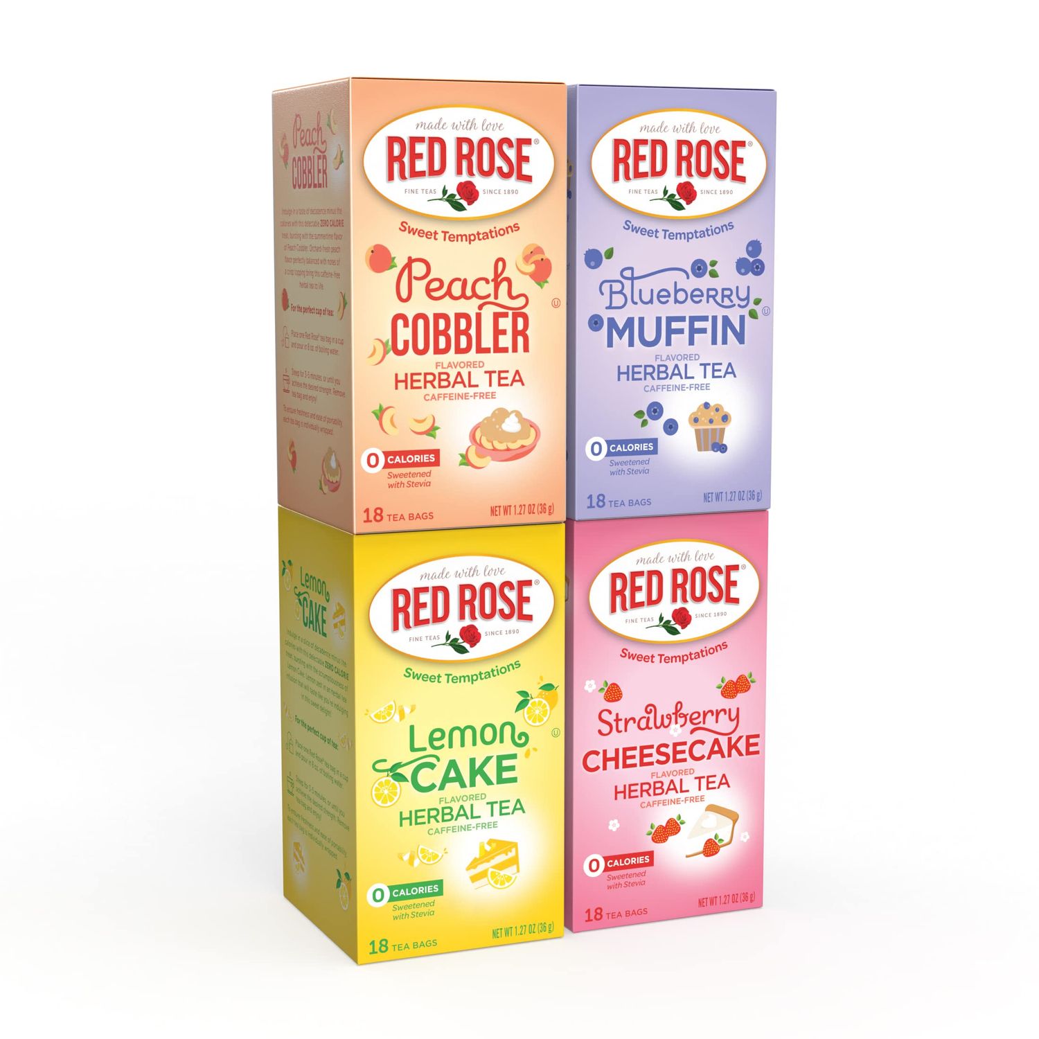 Red Rose Sweet Temptations Dessert Tea Variety Pack Summer Flavors, Zero Sugar, Caffeine-Free Flavored Delicious Beverage Herbal Tea, 18 Count Pack of 4 Fruit Naturally Flavored Herbal Tea