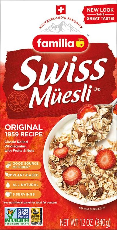 Familia Swiss Muesli Cereal, Original Recipe with Fruit and Nuts - Enjoy Hot, Cold or as Overnight Oats, 12 oz (Pack of 6)