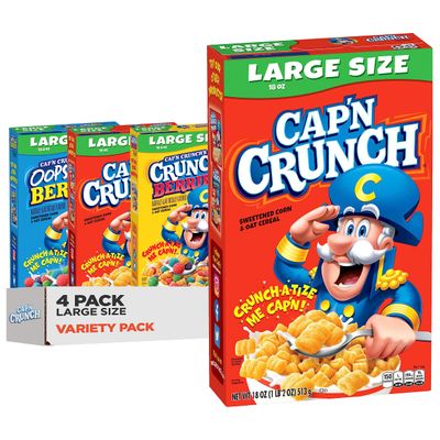 Cap&#39;n Crunch Cereal, 3 Flavor Variety Pack, Large Size Boxes, (4 Pack)