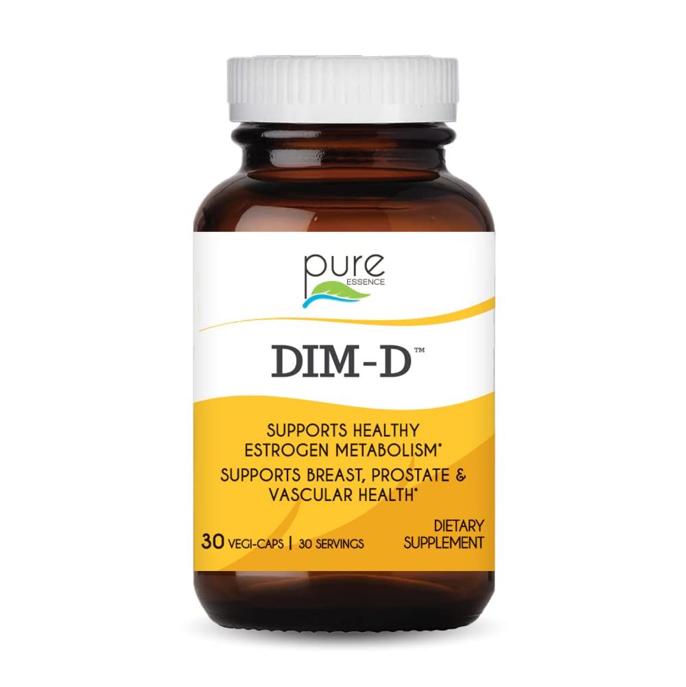 Dim D by Pure Essence - Natural Supplement for Estrogen Balance, Hormonal Acne, and Menopause Support with Vitamin D3, Calcium, Green Tea &amp; Lycopene - 30 Capsules