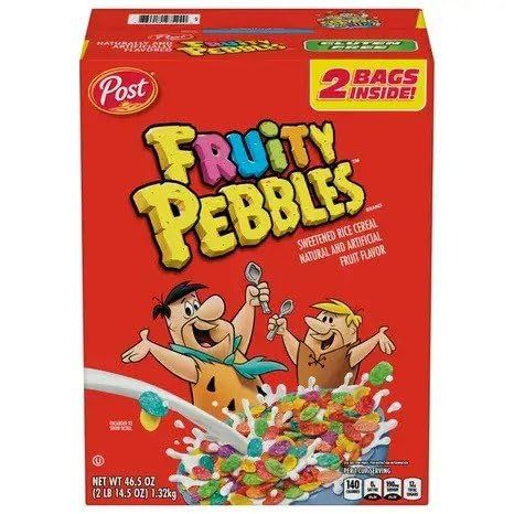 Post Fruity Pebbles Cereal BULK SIZE 46.5 oz, (two 23.25 oz bags)