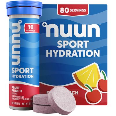 Nuun Sport Electrolyte Tablets - Dissolvable in Water, Fruit Punch, 5 Essential Electrolytes for Hydration, 1g Sugar Drink Mix, Vegan, Non-GMO, 8 Pack (80 Total Servings)