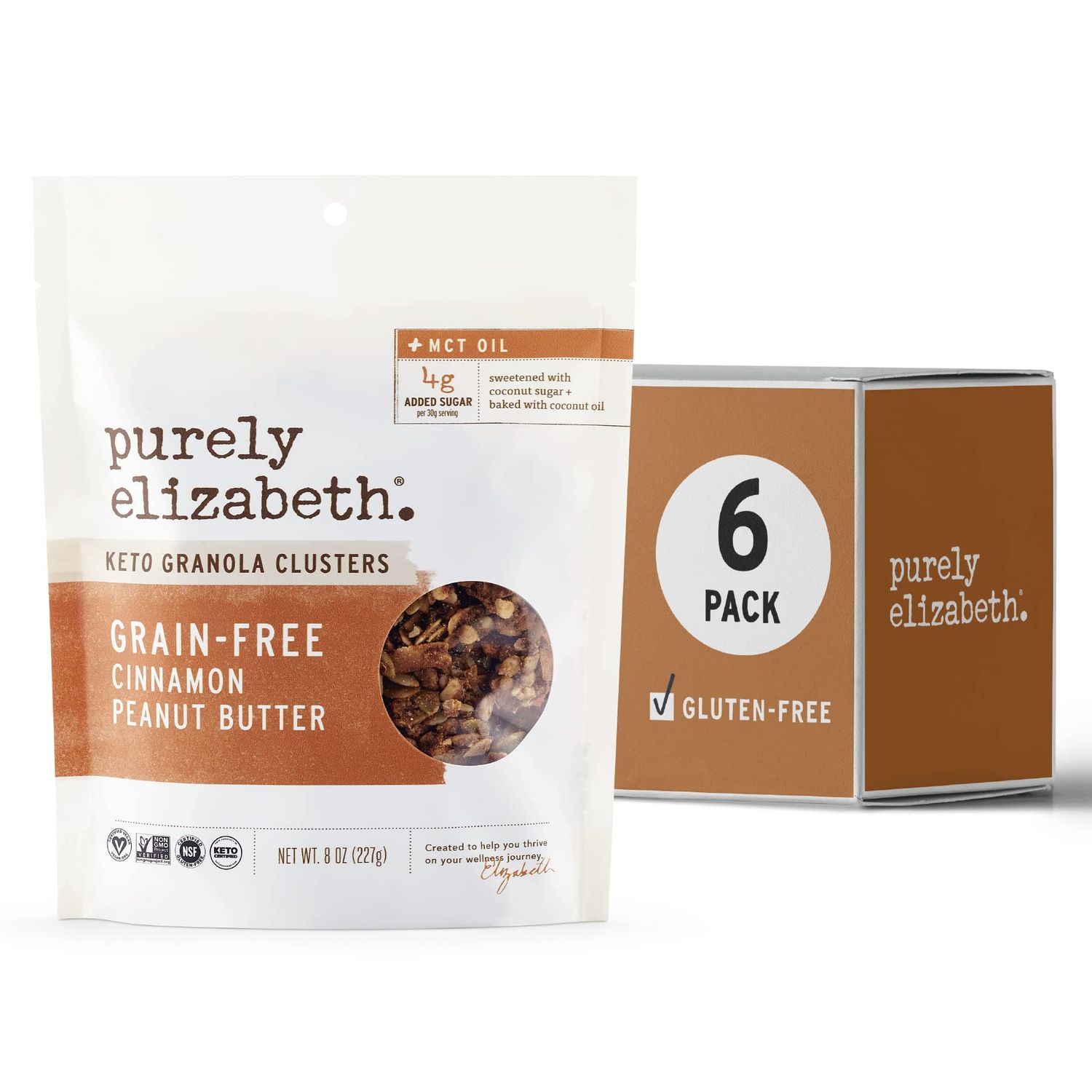 Purely Elizabeth, Cinnamon Peanut Butter, Keto Granola with MCT Oil, Grain-Free (6 Ct, 48oz Bulk)