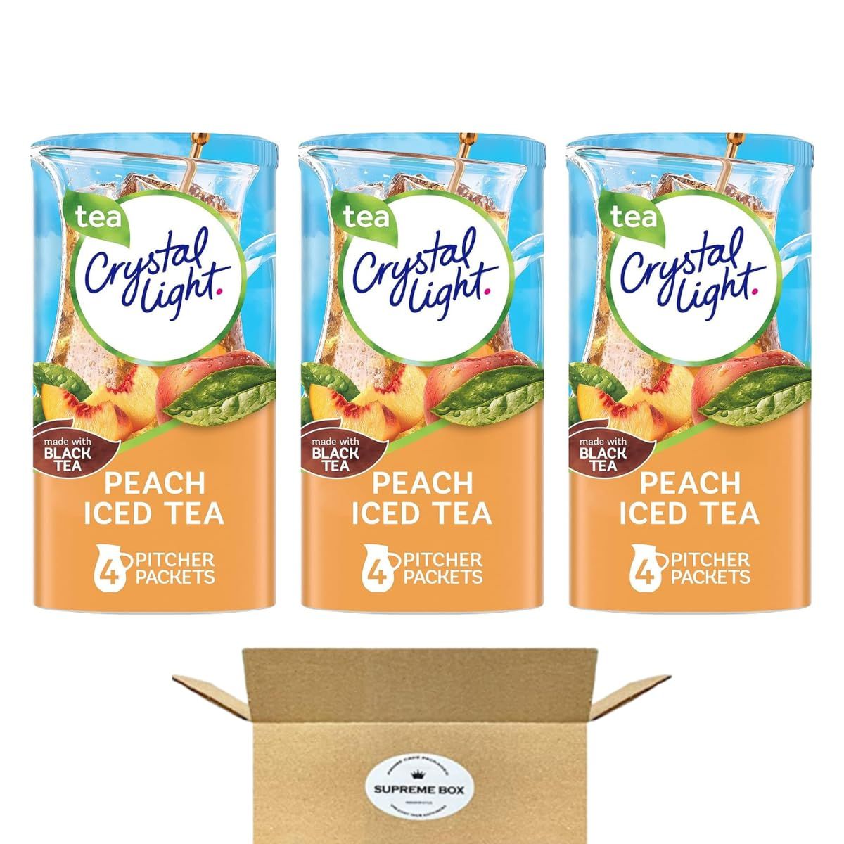 SUPREME BOX Crystal Light Peach Iced Tea Drink Mix, 4 Packets - Pack of 3 (12 ct in total)