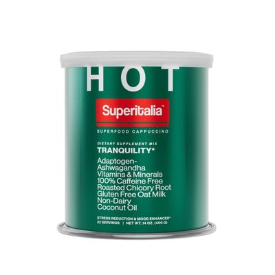Instant Coffee (22 Servings) - Stress Reduction &amp; Mood Enhancer - Superfood Cappuccino with Ashwagandha, Vitamins &amp; Minerals - Caffeine Free &amp; Non-Dairy - Made in Italy - Superitalia HOT TRANQUILITY